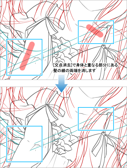 8 ベクター線の調整 不要な線を消す 村上ゆいちのベクターレイヤーで描く軽やかな線画 メイキング Feat クリエイター Illuststudio 使い方講座 Clip Studio 創作応援サイト